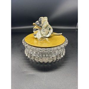 Vintage Elegant Heisey Crystolite Candy Dish Trinket Box Glass Flower Brass Lid